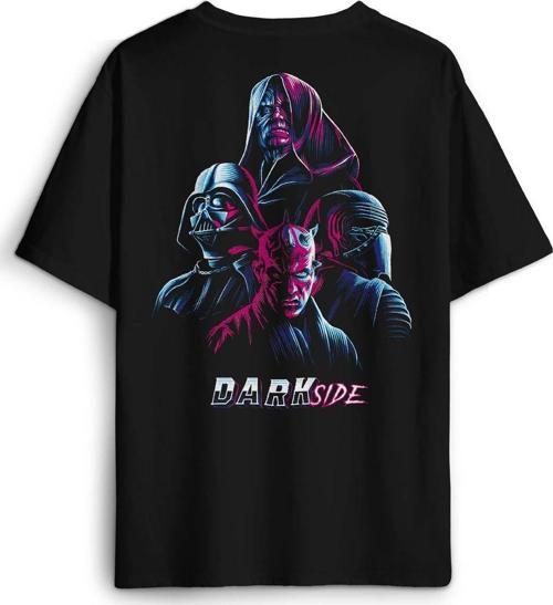Oversize Siyah Tişört Dark Side Star Wars Darth Sırt Ön Baskılı Unisex T-Shirt