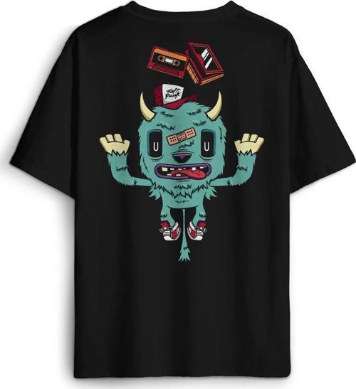 Sevimli Canavar Retro Monster Daft Punk 90lar Sırt Ön Baskılı Oversize Tişört Unisex T-Shirt