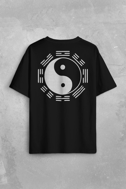 Siyah Ve Beyaz Ying Yang Pokemon Minimal Sırt Ön Baskılı Oversize Tişört Unisex T-Shirt