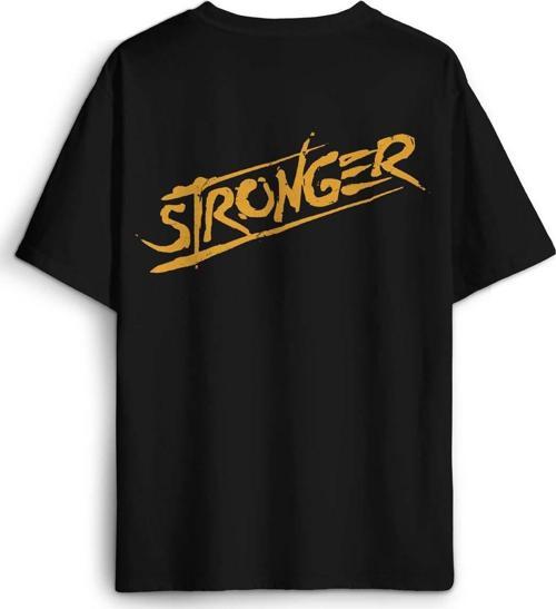 Stronger Daha Güçlü Sporcu Gym Fitness Spor Sırt Ön Baskılı Oversize Tişört Unisex T-Shirt