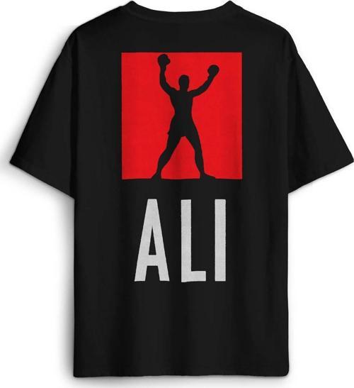 Siyah Tişört Boxing Muhammed Ali Box Boks Sırt Ön Baskılı Oversize Tişört Unisex T-Shirt