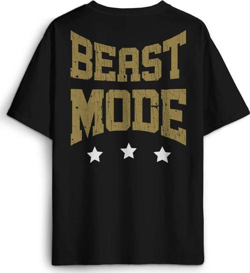 Beast Mode Gym Fitness Spor Animal Baskılı Oversize T-shirt Siyah Unisex Tişört