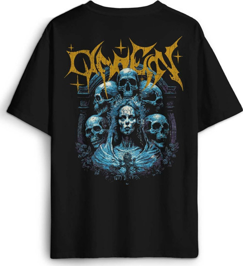 Siyah Oversize Tişört Omen Gotik Skull Gothic Corpse Bride Sırt Ön Baskılı Unisex T-shirt