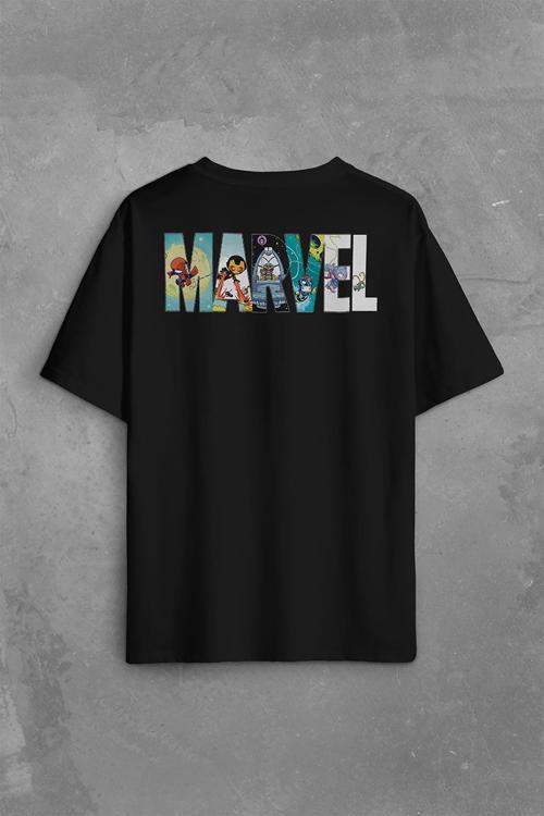 Marvel Spiderman Hulk Deadpool Iron Man Sırt Ön Baskılı Oversize Tişört Unisex T-Shirt OVR12S1887