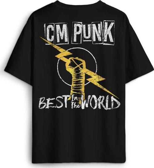 Siyah Oversize Tişört Best In The World Cm Punk Karma Dövüş Gym Spor Sırt Ön Baskılı Unisex T-shirt