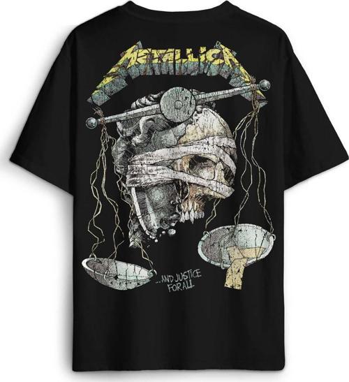 Oversize T-shirt Metallica And Justice For All Rock Metal Music Baskılı Siyah Unisex Tişört