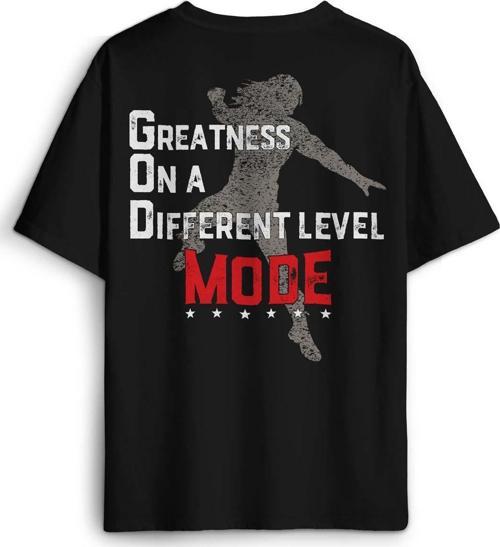 Siyah Oversize Tişört God Mode Roman Reigns Amerikan Güreşi Spor Boks Sırt Ön Baskılı Unisex T-shirt