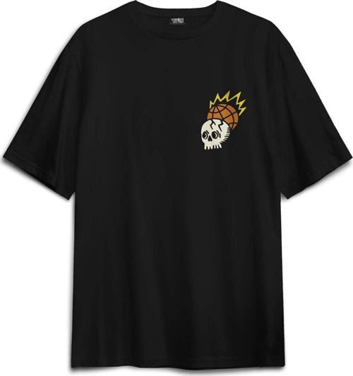 Siyah Oversize Tişört Skull Logo Y2k Kuru Kafa Galaksi Uzay Galaxy Sırt Ön Baskılı Unisex T-shirt
