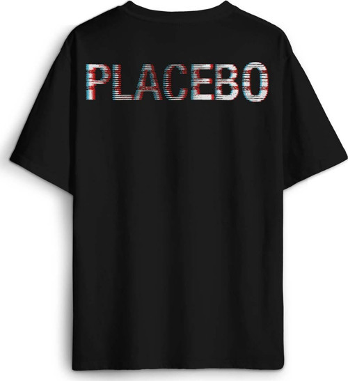 Siyah Oversize Tişört Glitch Placebo Music Molko Rock Müzik Beyaz Sırt Ön Baskılı Unisex T-shirt