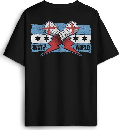 Siyah Oversize Tişört Eldiven Blue Flag Cm Punk Mavi Bayrak Fitness Spor Baskılı Unisex T-shirt