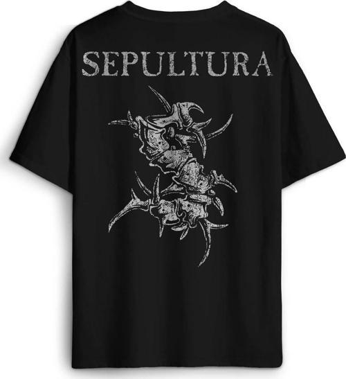 Siyah Oversize Tişört Sepultura Cavalera Metal Rock Music Brazil Sırt Ön Baskılı Unisex T-shirt
