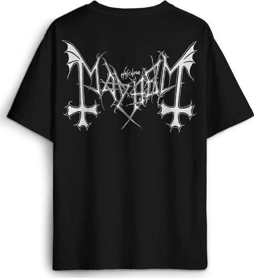 Black Metal Mayhem Music Rock Pamuklu Baskılı Oversize T-shirt Siyah Unisex Tişört