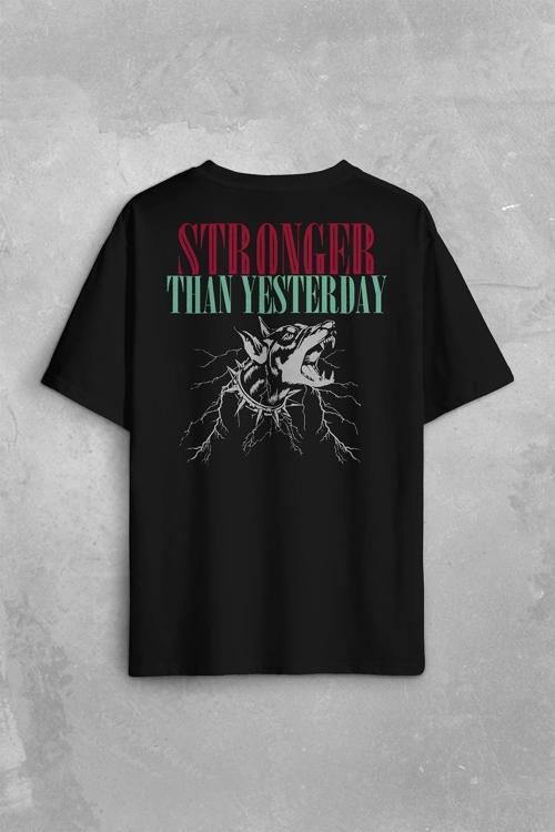 Stronger Than Yesterday Dünden Daha Güçlü Dog Typo Köpek Sırt Ön Baskılı Oversize Tişört Unisex T-Shirt