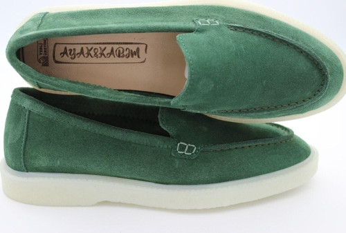 Hakiki Deri Yeşil Kadın Günlük Ayakkabı Babet Loafer Makosen Yeşil 37