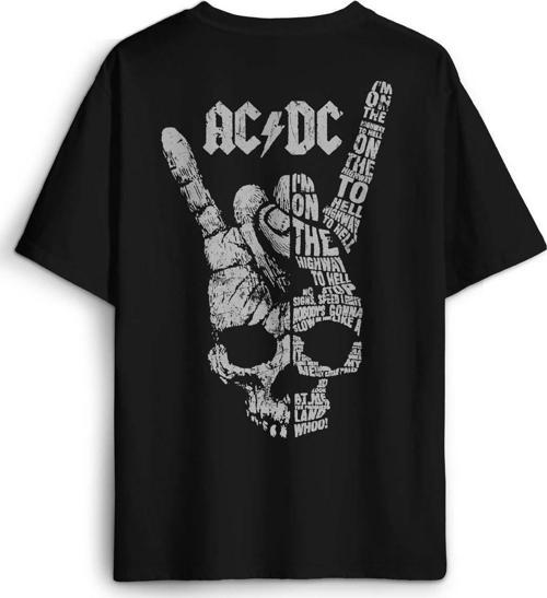AC DC Hard Rock Music Müzik Sırt Ön Baskılı Oversize Tişört Unisex T-Shirt