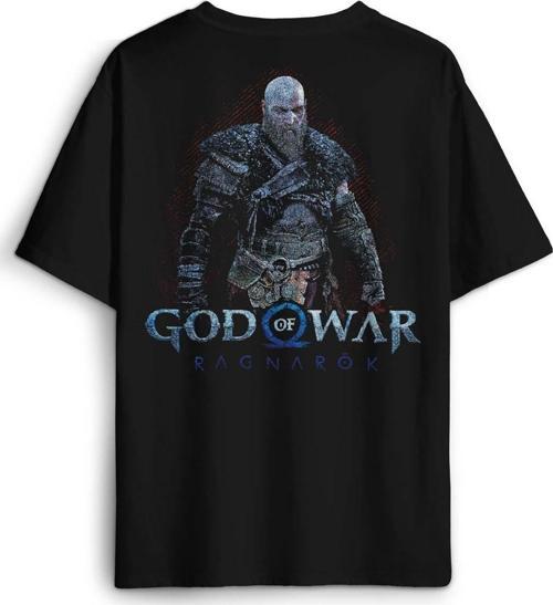 Baskılı Siyah  T-shirt God of War Ragnarok Gamer Oyun Baskılı Oversize Tişört