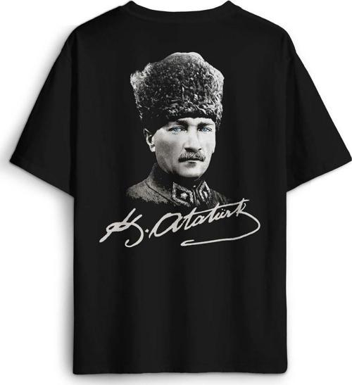 Atatürk Gazi Mustafa Kemal Kalpaklı Sırt Ön Baskılı Oversize Tişört Unisex T-Shirt