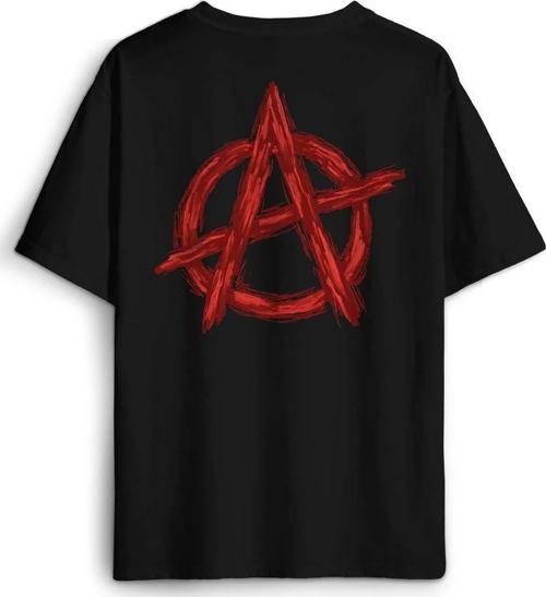 Oversize T-shirt Vintage Logo Anarchy Symbol Anarşi Minimal Baskılı Siyah Unisex Tişört