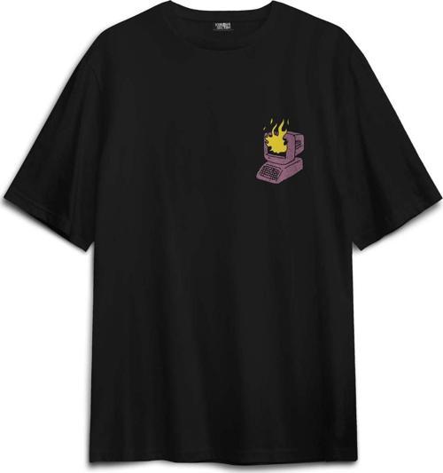 Siyah Oversize Tişört Tomorrow Never Knows Y2k Future Vintage Sokak Sırt Ön Baskılı Unisex T-shirt