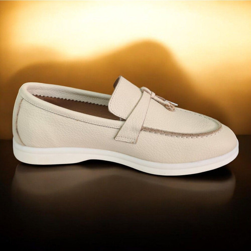 Hakiki Deri Maskülen Kadın Loafer Bej 40