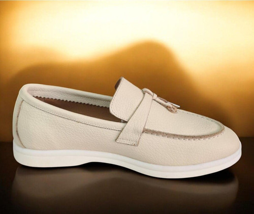 Hakiki Deri Maskülen Kadın Loafer Bej 41