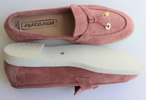Hakiki Deri Pudra Küçük Ve Büyük Beden Günlük Kadın Ayakkabı Loafer Makosen Pudra 43
