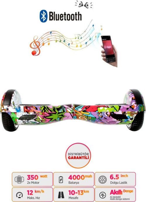 Elektrikli Kaykay Hoverboard 6.5 Inch Yaprak Grafity Desenli Akıllı Denge