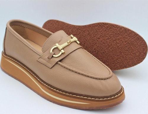 Hakiki Deri Kadın Ayakkabı Bej Loafer Makosen Günlük Tokalı Deri Aykkbim2517 Bej 40