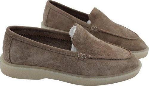 Gerçek Deri Bej Süet Kışlık Günlük Kadın Ayakkabı Loafer Bej 39