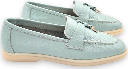 Hakiki Deri Mavi Kadın Günlük Ayakkabı Loafer Makosen Mavi 39