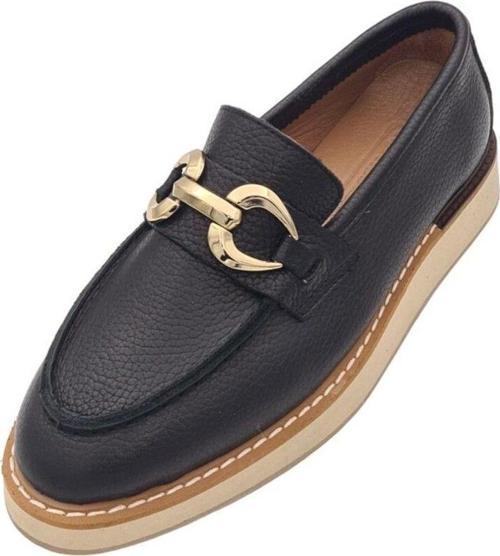 Hakiki Deri Siyah Floter Toka Detaylı Hafif Taban (Eva) Günlük Kadın Ayakkabı Loafer Makosen Siyah 38