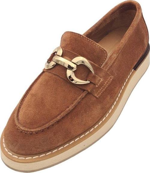 Hakiki Deri Taba Süet Toka Detaylı Hafif Taban (Eva) Günlük Kadın Ayakkabı Loafer Makosen Taba 40
