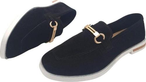 Hakiki Deri Toka Detaylı Siyah Süet Kadın Günlük Ayakkabı Modeli Siyah 36