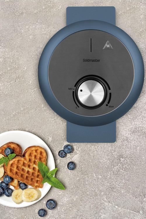 Bonbon 1000 W Taşmayı Önleyen Derin Plakalı Isı Korumalı Waffle Makinesi Ege Mavisi