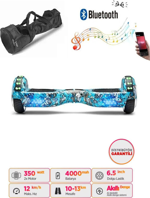 Elektrikli Kaykay Full Ledli Hoverboard Bluetooth Hoparlörlü 6.5 Inch Desenli Çanta Hediye