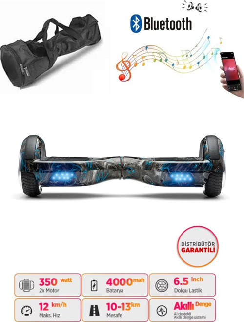 Elektrikli Kaykay Hoverboard Bluetooth Hoparlörlü 6.5 Inch Grafiti Desenli Çanta Hediye