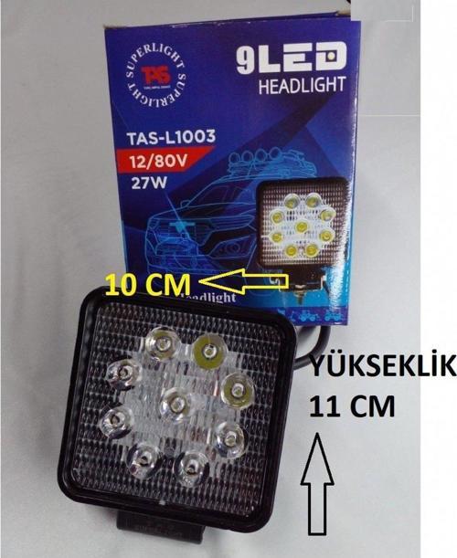 Motosiklet Atv Otomobil 9 Lu Led Far Kare Universal (Çakarsız)12/80 V*27 W-