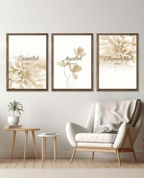 Vetro Design Bismillah - İnşallah - Elhamdülillah Çerçeveli Tablo Set