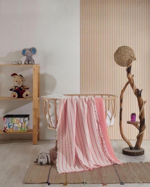 Pembe %100 Pamuklu 4 Katlı Müslin Bebek Battaniyesi & Çocuk Müslin Örtü