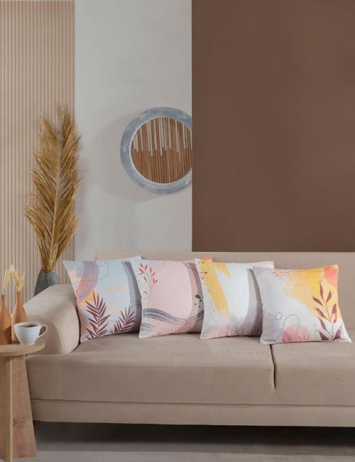 Sade Detaylı Dekoratif Hediyelik 4Lü Yastık Kırlent Kılıfı Seti