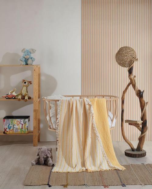 Sarı %100 Pamuklu 4 Katlı Müslin Bebek Battaniyesi & Çocuk Müslin Örtü