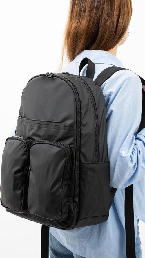 Siyah Unisex Laptop Bölmeli Suya Dayanıklı Krinkıl Kumaş Fonksiyonel Sırt Çantası