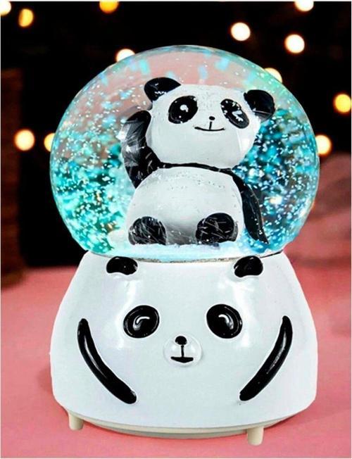 Sevimli Panda Renk Değiştiren Işıklı Müzikli Kar Taneli Orta Boy Kar Küresi