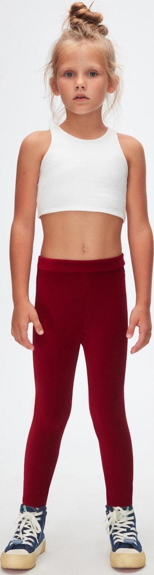 Bordo Kız Çocuk Fitilli Kadife Tayt
