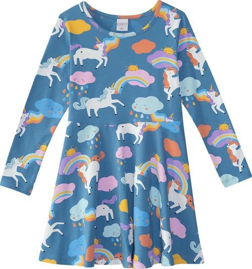 Kız Çocuk Lady Unicorn Desen Uzun Kol Elbise