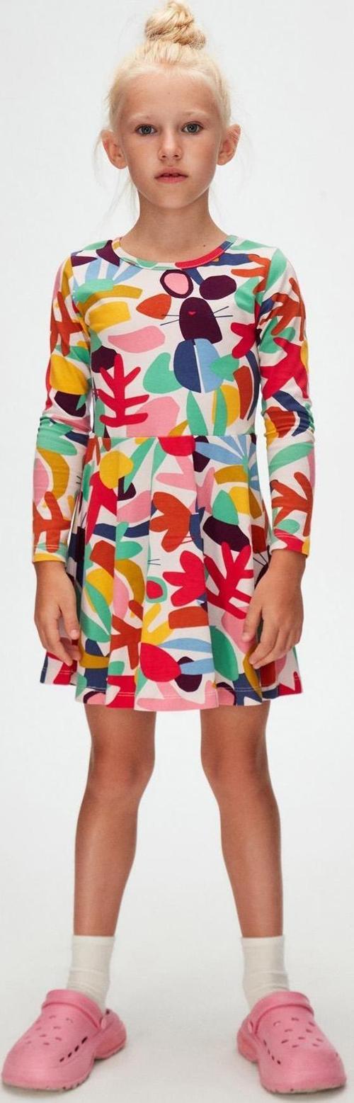 Kız Çocuk Cutouts Foliage Desen Uzun Kol Elbise