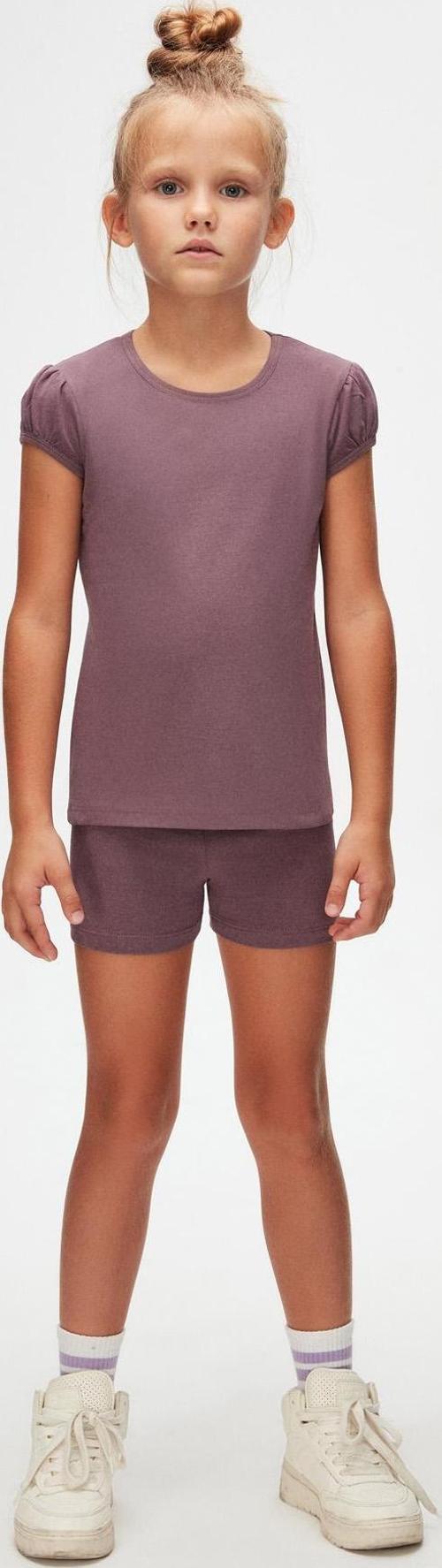 Soft Mor Kız Çocuk Sıfır Yaka Karpuz Kol Tişört
