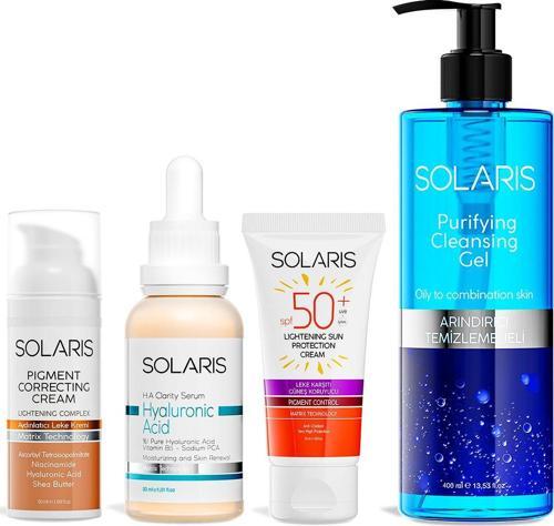 Aydınlatıcı Leke Krem Ve Hyaluronic Acid Serum Ve Leke Karşıtı Güneş Krem Ve Temizleme Jeli