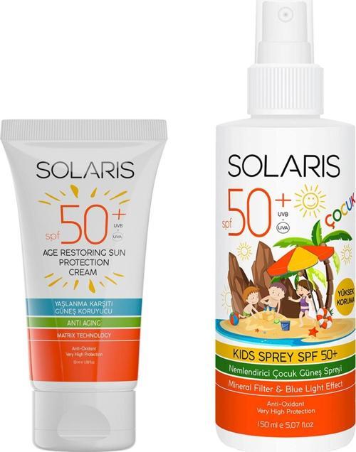Tüm Ciltler İçin Yaşlanma Karşıtı Güneş Kremi SPF 50+ (50 ml) Ve Çocuk Güneş Kremi Sprey SPF 50+