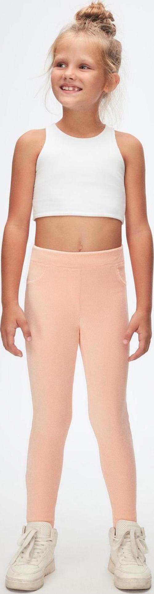 Pudra Pembe Kız Çocuk Cepli Fitilli Kadife Tayt